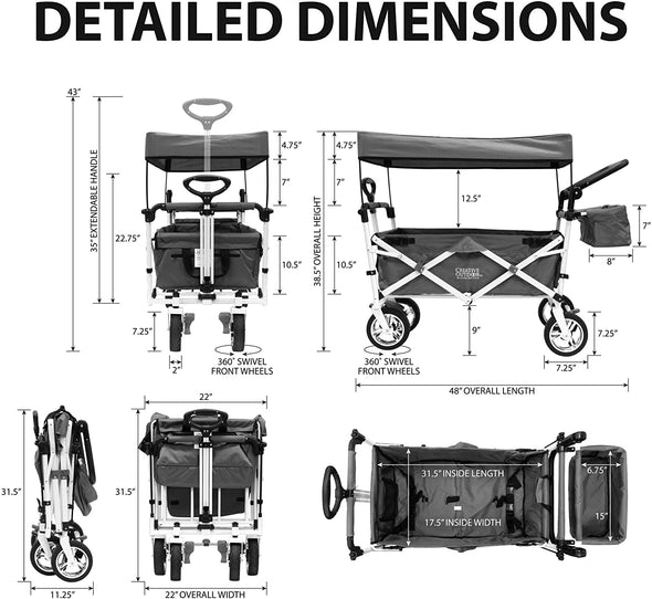 Creative Outdoors Push Pull Collapsible Folding Wagon| Teal- Dimensions