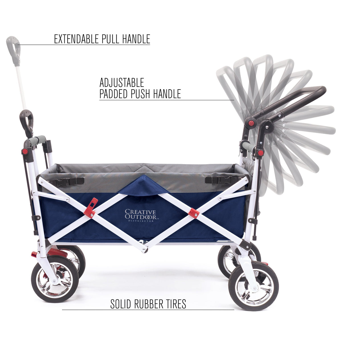 Push Pull SILVER SERIES Folding Wagon Stroller with Canopy Navy