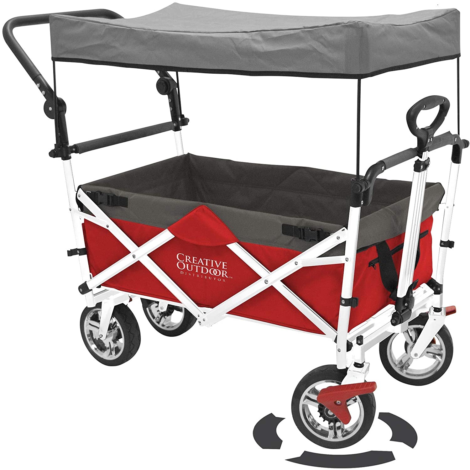creative outdoor push pull collapsible folding wagon stroller cart Creative Outdoor Distributor Push Pull Wagon for Kids Foldable with SunRain Shade Red