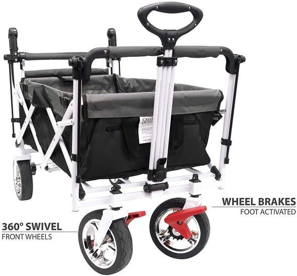 Push Pull Collapsible Folding Wagon Stroller Cart | Black