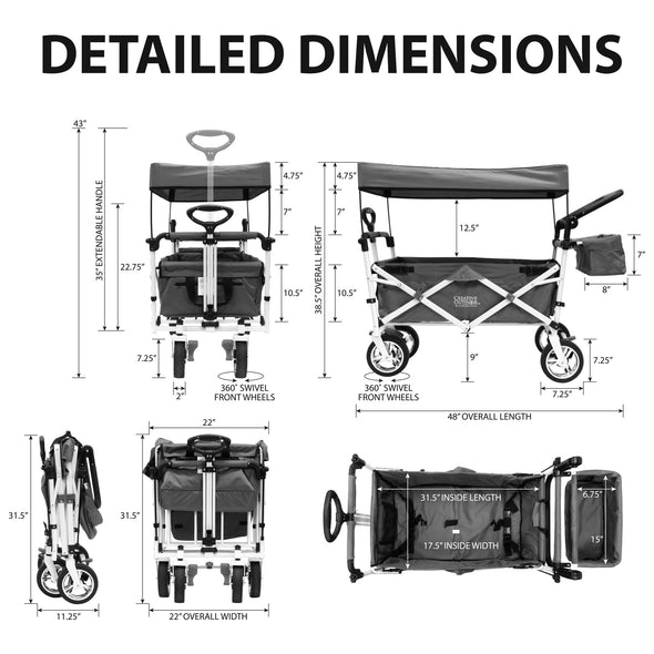 Push Pull Folding Stroller Wagon Titanium Series Navy Blue- Dimensions