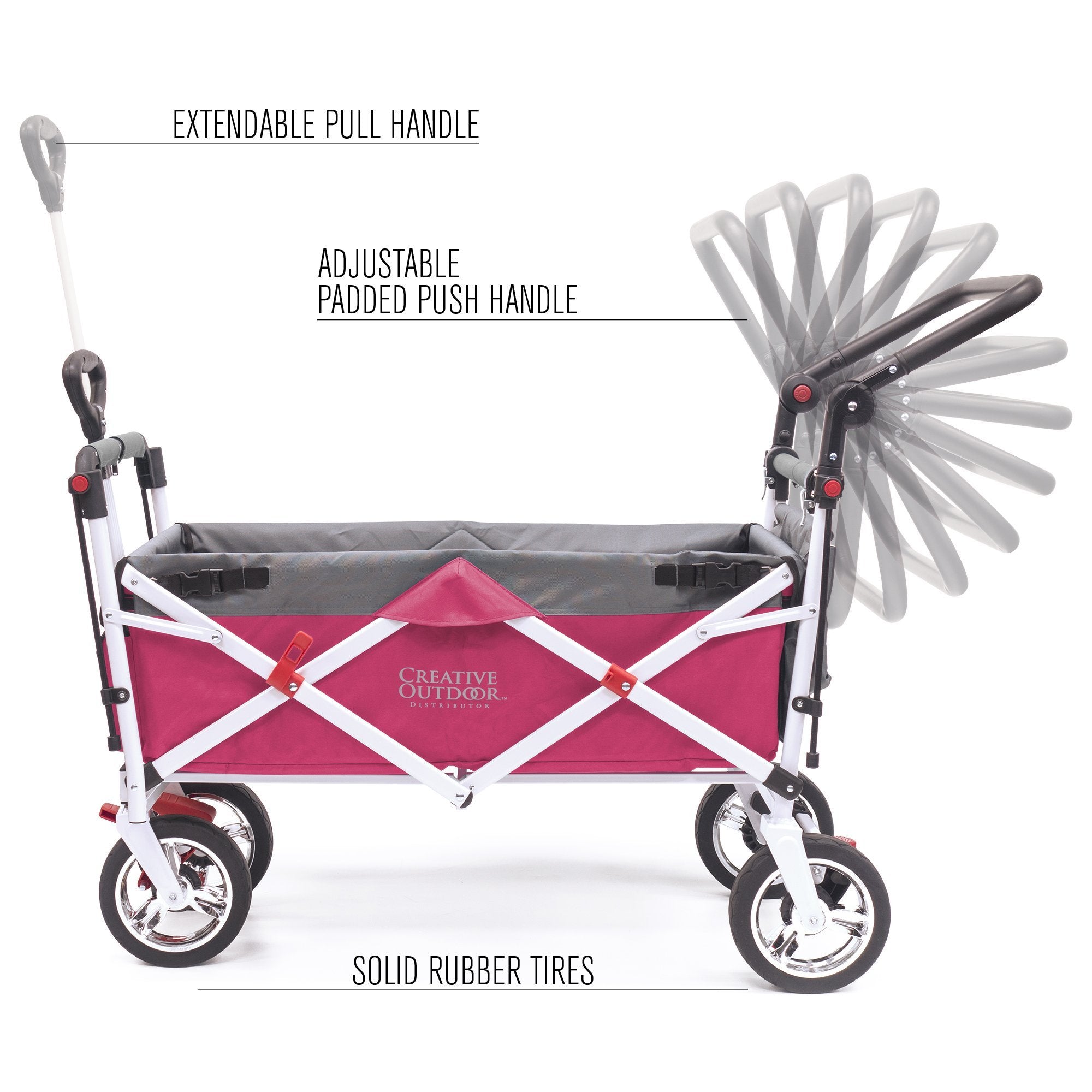 wagon stroller with canopy Creative Outdoor Products Push Pull Silver Series Plus Folding Wagon Stroller with Canopy-Pink