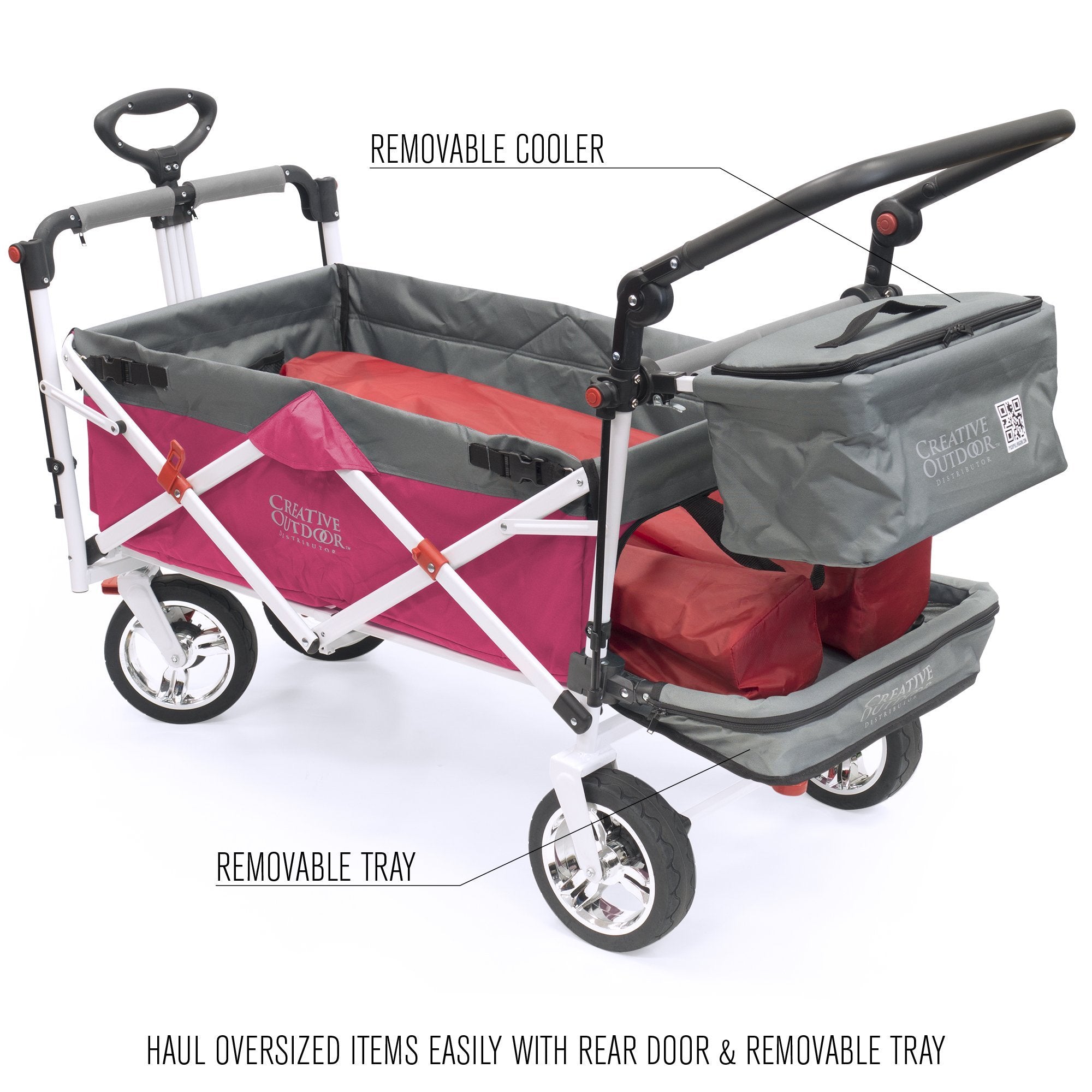 convertible stroller wagon with canopy Creative Outdoor Products Push Pull Silver Series Plus Folding Wagon Stroller with Canopy-Pink