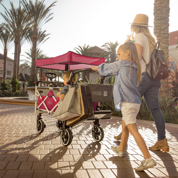 Push Pull TITANIUM SERIES Folding Wagon Stroller with Canopy | Pink